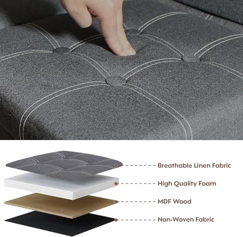 Decor & More Engineered Wood Ottoman Cube, 30*30*30Cm Foldable Storage Box,Footrest Ottoman With Storage Step Stool,Padded Seat With Pocket For Living Room,Foldable Table For Bedroom | Set Of 1 Grey