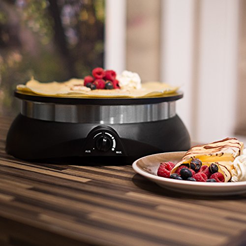 Relaxdays Crêpes Maker mit Zubehör, Kreppeisen mit antihaftbeschichteter Backplatte, Kelle, Verteiler & Spatel, schwarz – Bild 3