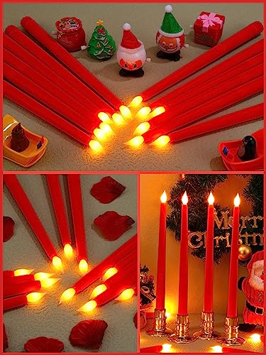 Image of Funtery 48 Pcs Flameless LED Taper Candles Battery Operated Candles Bulk Realistic LED Candlesticks Flickering for Wedding Church Party Home Decor(Red, Green,11 Inch,Classic Style)