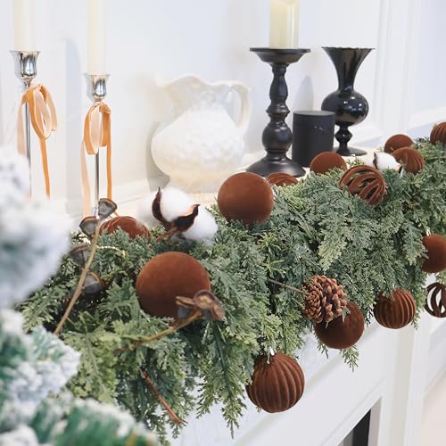 Image of 3.15In Brown Velvet Christmas Ornaments Set,12Pcs Flocked Ornaments Balls