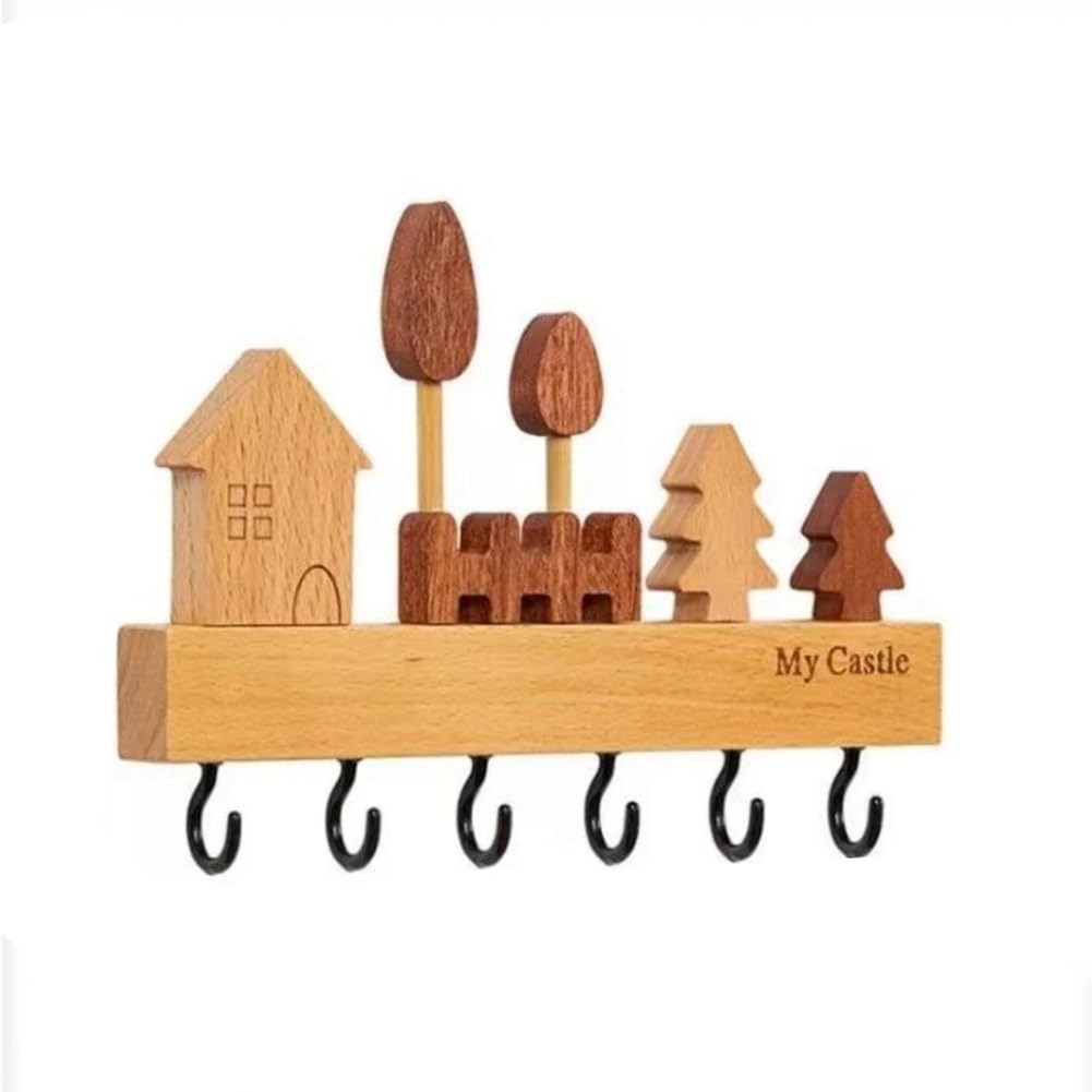 CTRLZS 1Set Simple and Cute Style Solid Wood Key Hook, Three-Dimensional Design Wall Cabinet Nail Free Hook for Wall Decoration