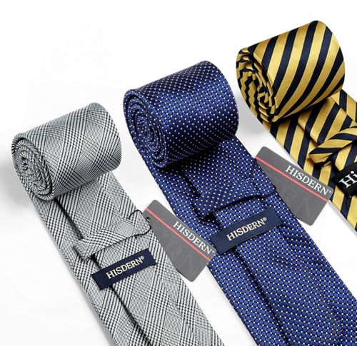 Image of HISDERN Mens Ties and Pocket Square Set Business Elegant Ties for Men Classic Lot 3 Pcs Wedding Party Neckties & Handkerchief