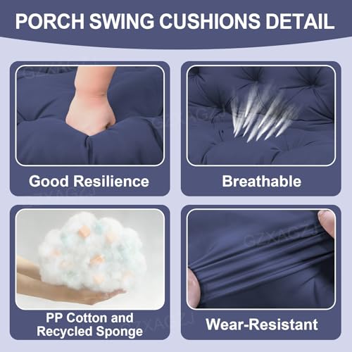 Image of Porch Swing Cushions Outdoor 40x40 inch Waterproof Extra Thick 5 inch Swing Cushions Replacement with Backrest and Ties for Outdoor Furniture Porch Patio Garden Lawn (Navy Blue)