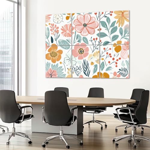 6 Pack Paneles Acústicos Decorativos Absorbentes de Sonido con Motivos Florales Boho en Tonos Pastel, Autoadhesivos para Estudios y Oficina 72"x48" miniatura 7