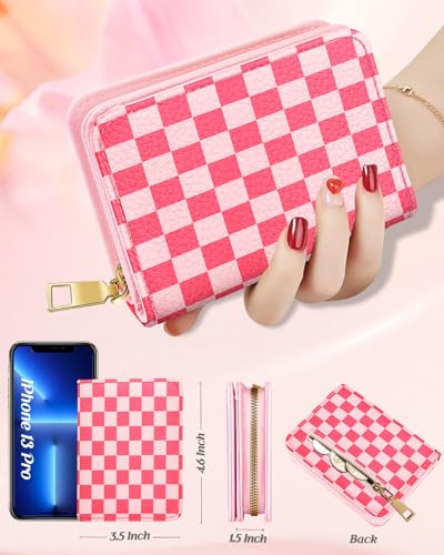 Bistup Credit Card Holder Wallet for Women - Cute Leather Ladies Teen Girls Female Cardholder Wallets Accordion Purse Small Medium Aesthetic Print Plaid Unique Modern Rfid Zipper Around2