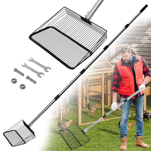 Image of Chicken Poop Scooper, 10-Inch Metal Chicken Scoop with Adjustable Handle