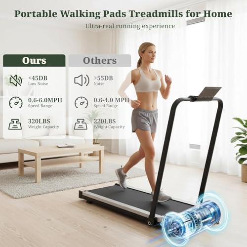 Image of Walking Pad Treadmill, 3 in 1 Portable Under Desk Treadmills for Home Small Space, Quiet Compact Folding Treadmill with Remote Control, 320 LBS Capacity