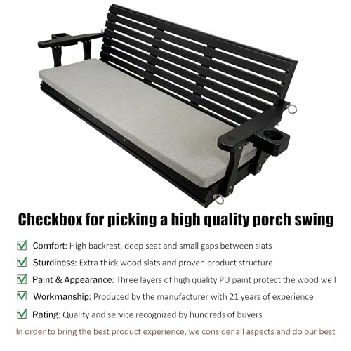 Image of Fortune Candy Wooden Porch Swing 3-Seater, Iron Black, 5.5 FT Extra Large
