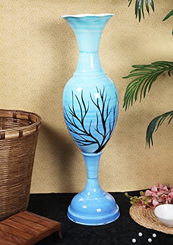 Image of Big Flower Vase for Living Room Corner Big Size Tall Metal Home Decor Item for Floor and Room- Large and Long Vase /Pot (25 Inches) Pack of 1 (Sky Blue)