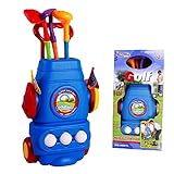 Komplettes Golfschläger-Set: Jungen und Mädchen spielen gerne mit unserem Minigolf-Set für Kinder; Enthält 2 Abschläge, 3 Spielzeug-Golfschläger aus Kunststoff, 3 Übungsbälle, 2 Putting-Cups, 2 Flaggen und einen Golfwagen aus Kunststoff.