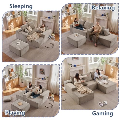 Image of 96 inch W Boneless Cloud Sectional Couch Modular Sofa with Ottoman