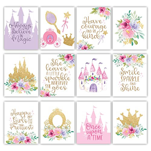Image of Hadley Designs 6 Princess Room Decor for Girls Bedroom - Princess Wall Decor Posters for Kids, Reversible Unframed Wall Art Pictures for Toddlers & Girls Bedroom Decors, Made in USA