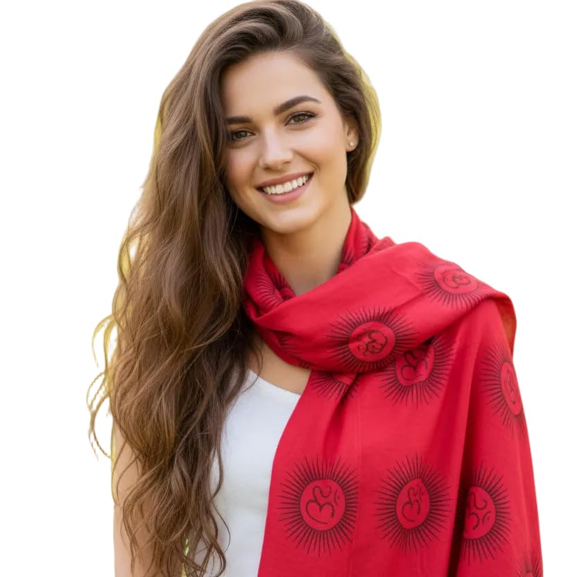 Crimson Red Om Sun Mandala Print Rayon Sarong | Hand Screen Print | 200×103 cm-image-16