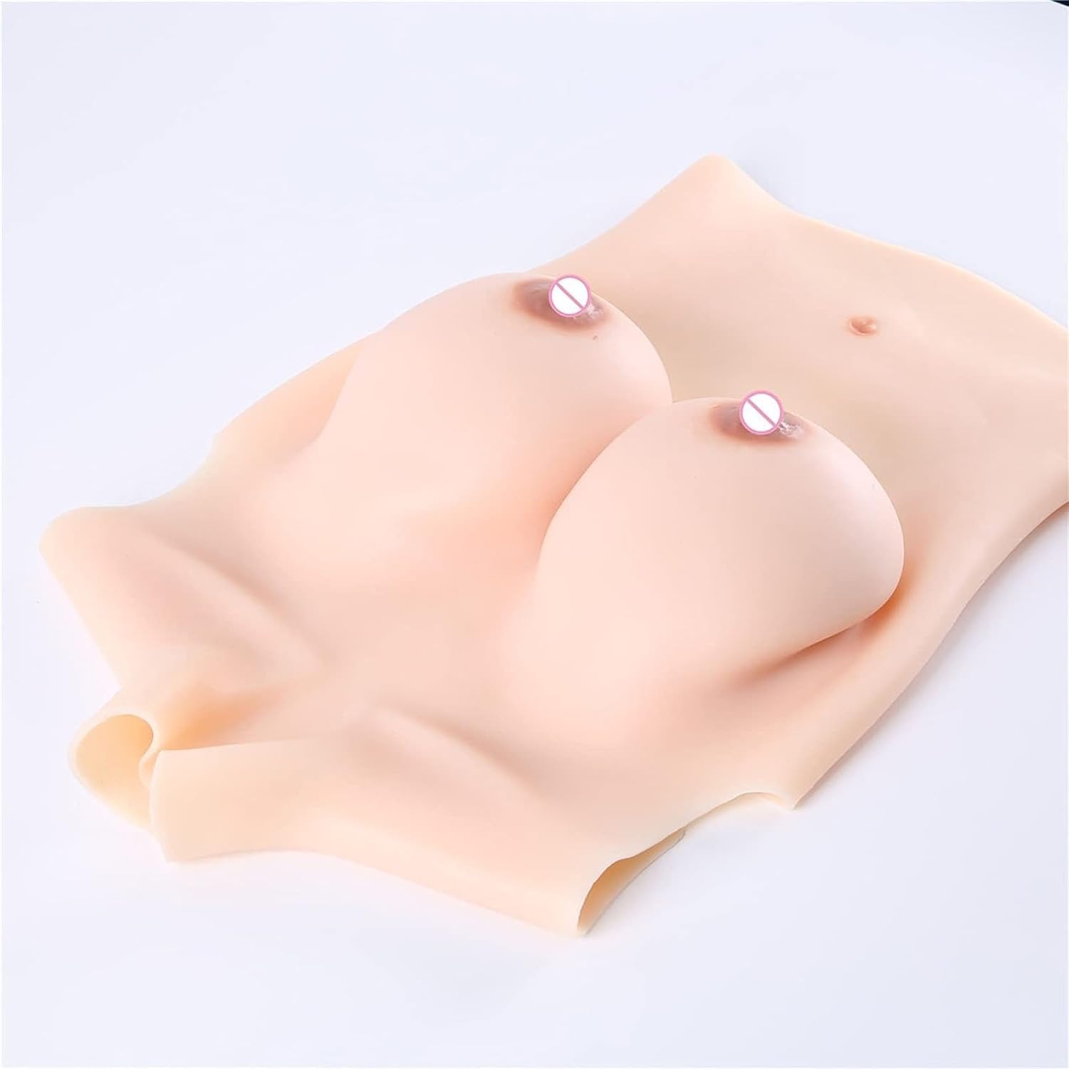 Silicon Plaque Thoracique Léger Demi Corps Forme de Poitrine Transgenre Col Rond Faux Seins Soutien-Gorge Amplificateur pour Mastectomie/Poitrine Plate Taille, G Cup W, G Cup W