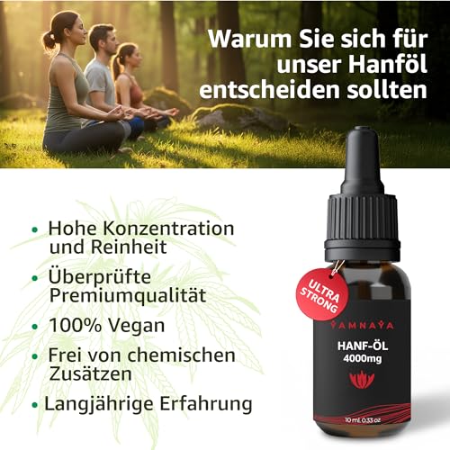 YamnaYa – Premium Hanföl 40% | Kaltgepresst & Vegan | Naturrein & Ohne Zusatzstoffe | Streng Laborgeprüft | In der EU Hergestellt