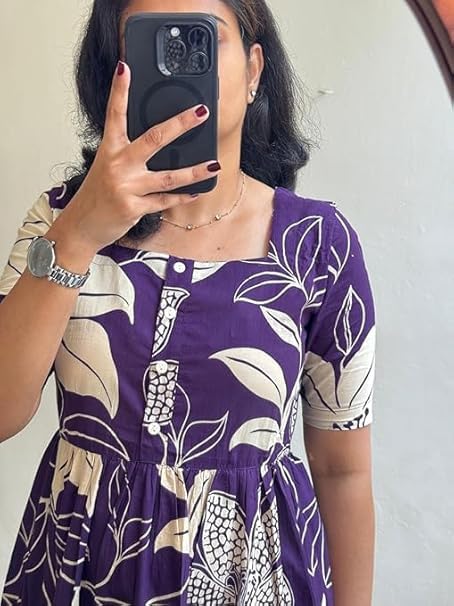 Image of Women's Rayon Floral Printed Midi Dress Short One Piece