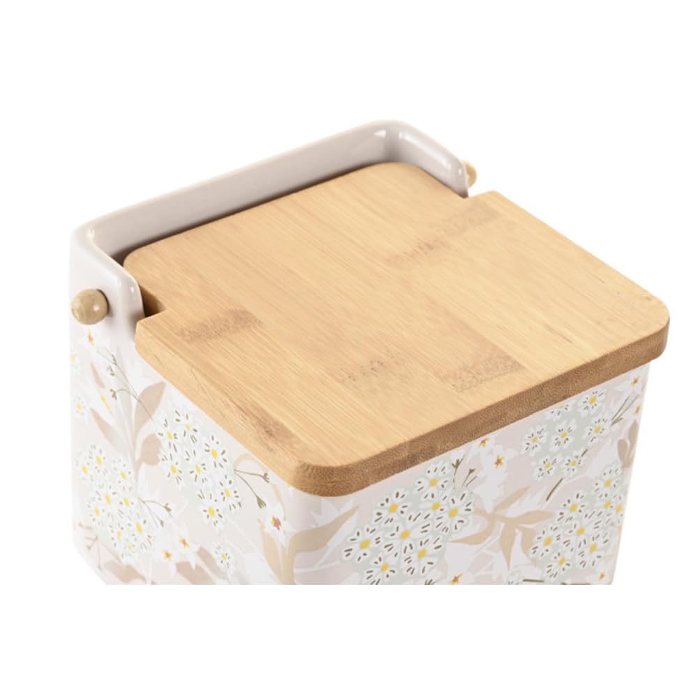 Panda Home Salero de Cocina de Cerámica con Tapa de Bambú Varios Diseños Originales .Tamaño 12cmx12cmx11cm (Modelo 7)