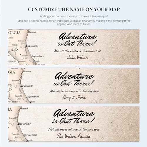 Image of IPIC - Custom USA Map Canvas Wall Art, Personalized Artwork with Names and Message on, Framed Oversize Travel Map for Home, Office, or Study, Push in Board Decor for Travel Lovers