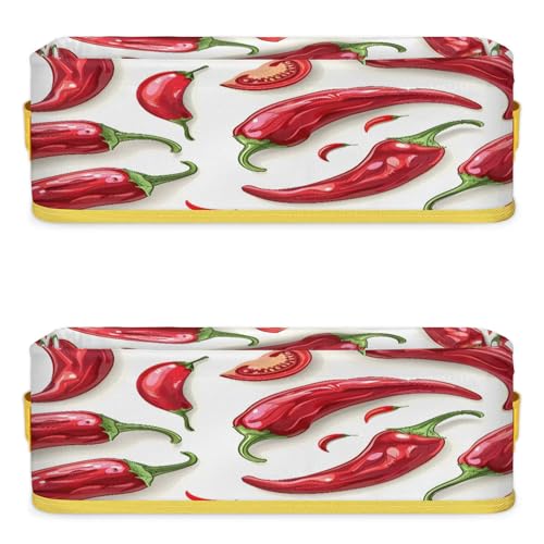 Red Chili Hot Pepper Bathroom Storage Basket Waterproof Foldable Storage Bins with Handles Decorative Toilet Paper Storage Basket for Organizing for House Bathroom Toiletries Set of 2