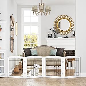 PAWLAND Dog Gate for The Doorways House Stairs Foldable Freestanding Indoor Pet Gate for Dogs Wooden Puppy Safety Fence 80" Wide 24" Height 4 Panels White PAWLAND Dog Gate for The Doorways House Stairs Foldable Freestanding Indoor Pet Gate for Dogs Wooden Puppy Safety Fence 80 Wide 24 Height 4 Panels White