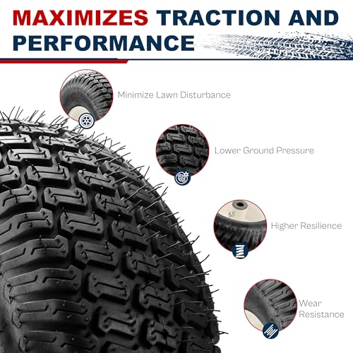 2 Pieces 15x6.00-6 Front Lawn Mower Tires & Wheels - NHS Alloy Steel - for Husqvarna Craftsman, John Deere 100 & D100 Series Riding Mowers and Lawn Tractors - 3\" Centered Hub, 3/4\" Bushings