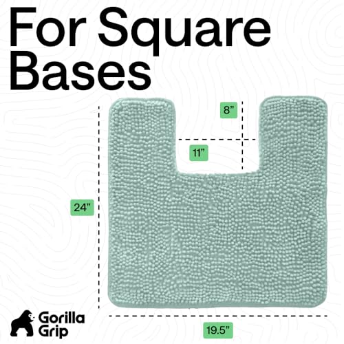 Image of GORILLA GRIP Plush Absorbent Shaggy Chenille Bath Rug Mat for Square Toilet Base with Rubber Backing, Machine Washable Rugs, Soft Microfiber Contour Mats for Toilets, Bathroom Decor, Seablue
