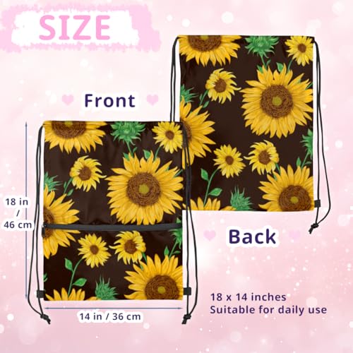 Sunflower Flower Pattern Drawstring Bag Drawstring Backpack Waterproof Smooth Sport Draw String Back Bag Gym Camping Beach Bag for Men Women2