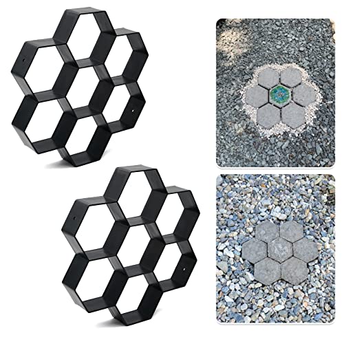 2 Pack Walk Maker 11.8" X 11.8" Reusable Concrete Pathmate Stone Mold Hexagon Walk Maker Stepping Stone Paver Lawn Patio Yard Garden Diy Walkway Pavement Paving Moulds #TOP1