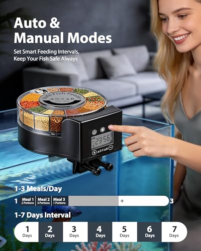 Image of Automatic Fish Feeder Dispenser for Aquarium: Auto Precision Food Feeding 300ml Large Capacity for Powder Flakes Pellet, Battery Feeders Timer for Small Tank Turtle Betta Koi Vacation Weekend Day