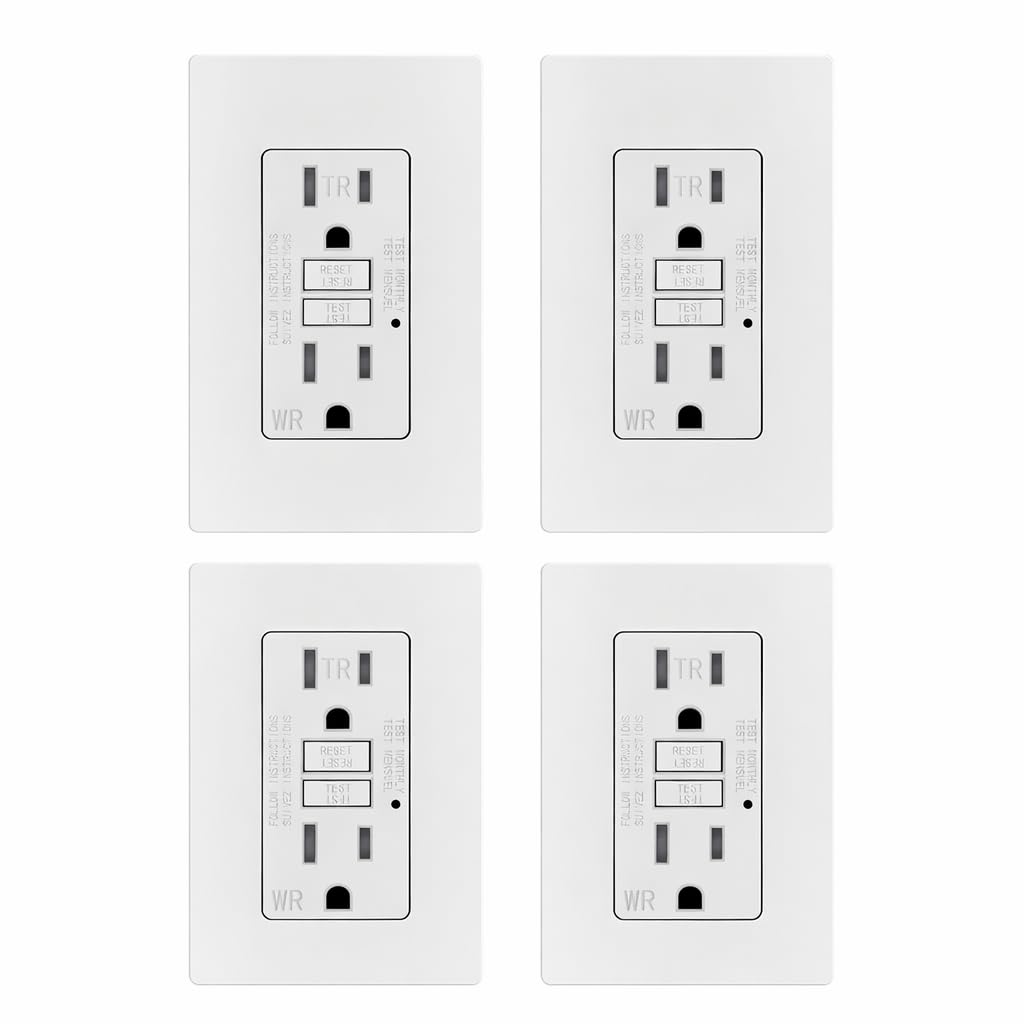 MOES GFCI Outlet 15 Amp, Self-Test GFCI Receptacle with Tamper Resistant Design, Screwless Wall Plate, LED Indicator,Matte White, 4 Pack