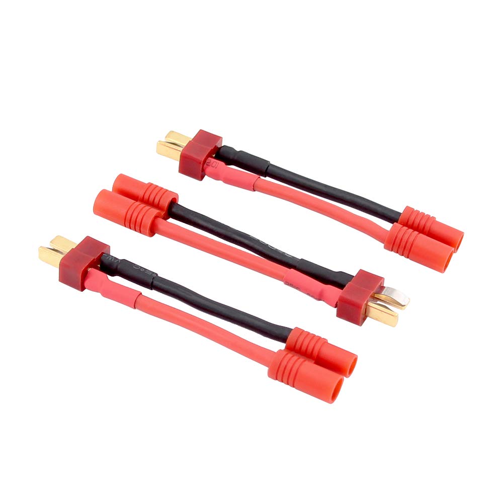 BDHI 3pcs Female 3.5MM Bullets to Male T-Plug Deans Style Connector Adapter Cable with 14awg 5cm Wire for Super Tigre(BDHI-61)