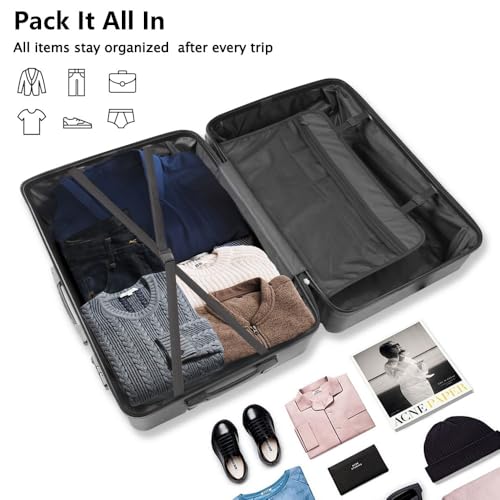 RUIE Luggage Sets 3 Piece Hardshell Luggage Sets with Spinner Wheels, Suitcase Set Lightweight TSA Lock Hardside Travel Luggage Set, Black (20in/24in/28in)4