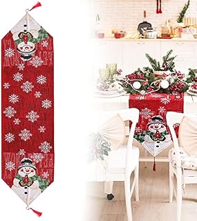 TANCUDER Christmas Table Runner Red Christmas Table Cloth Tablecloth Rectangular Long Xmas Table Runners Snowflake Snowman Christmas Runner Tablecover for Xmas Dinning Tables Decorations, 33x183cm