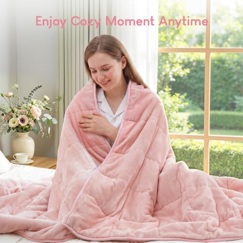 Image of Cottonblue Weighted Blankets 25lbs for King Bed, Sherpa Fleece Weighted Blanket for Adults, Soft Heavy Blanket with Premium Glass Bead for Calming and Relax, 90 inch x 90 inch, Pink