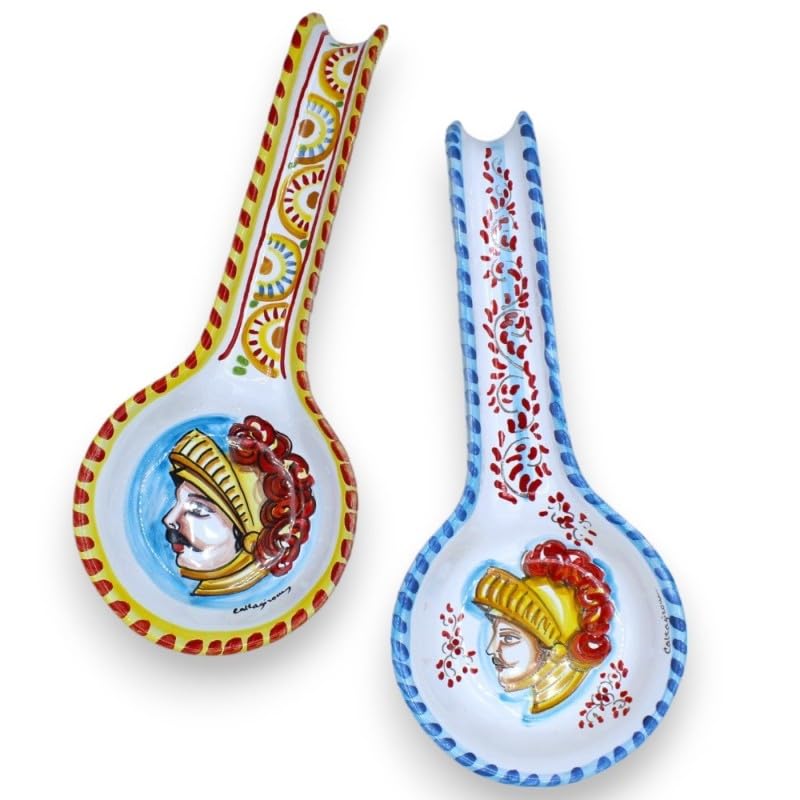 Repose-cuillère céramique Caltagirone grand format 30cm porte-cuillère cuisine sicilienne