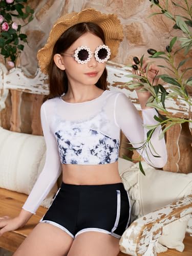 Verdusa Girl's 3 Piece Tie Dye Swimwear Bathing Suit Swimsuits Bikini and Shorts with Cover Up4