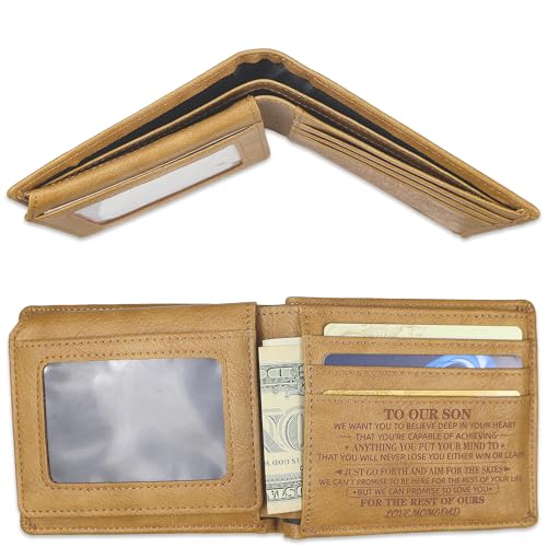 Engraved Leather Wallet for Son - RFID Blocking Bifold Wallet for Men | Heartfelt Gifts for Son from Dad&Mom, Birthday, Christmas, Graduation2