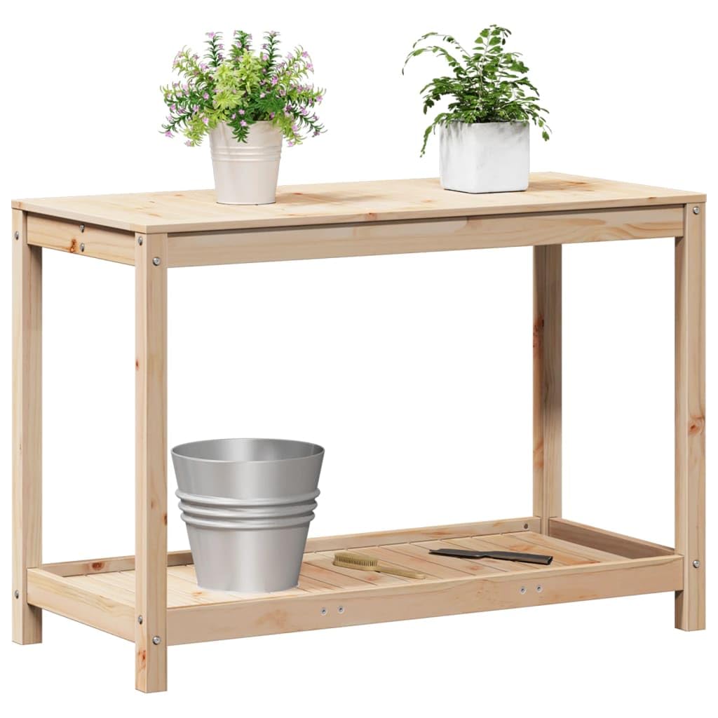 Stół na rośliny z półką 108 x 50 x 75 cm, lite drewno sosnowe | Wytrzymała i stabilna, konstrukcja listew zapewnia wentylację, wszechstronne zastosowanie do ogrodu lub na taras