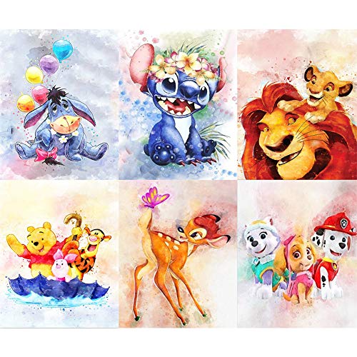 6 Pack 5D DIY Full Drill Diamond Painting Kits, JLHATLSQ Cartoon Round Crystal Rhinestone Embroidery Cross Stitch Arts Craft for Home Wall Decor Gift(Diamond Painting 9.8x13.7inch)