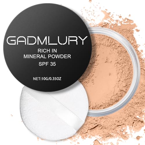 Mineral Powder Foundation, SPF 35, Sunscreen Lightweight Loose Powder, Skin-Improving, Buildable Coverage, Natural Glow Base Makeup (06 Medium Beige Foundation Makeup)