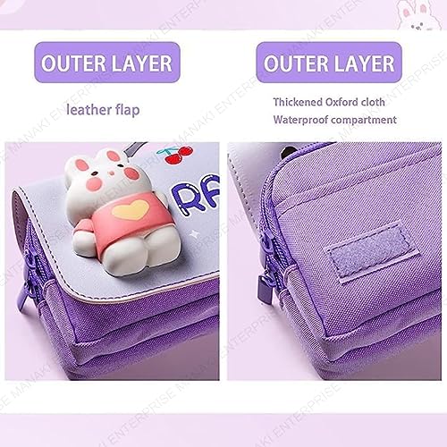 Image of Invite Enterprise 3D Polyester Cartoon Theme Pencil Case - Multipurpose Zipper Pouch for Kids, Girls - Stationery Storage Box (Rabbit) - Purple