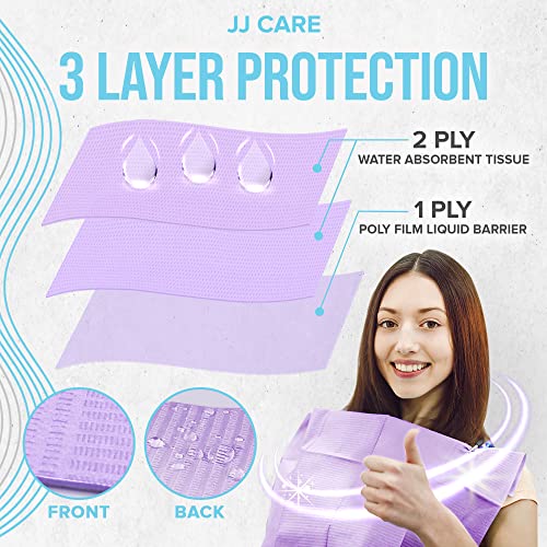 JJ-CARE-Dental-Bibs-Pack-of-500-13-x-18-Purple-Dental-Bibs-Disposable-3-Ply-Waterproof-Disposable-Dental-Bibs-Dentist-Bibs-Disposable-Dental-Bibs-Sheets-Tattoo-Bibs-Patient-Bibs-Dental