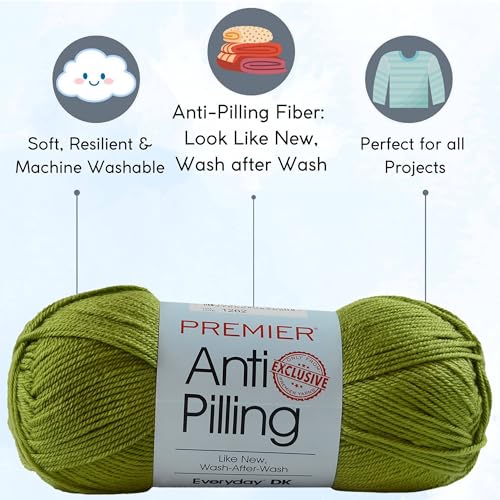 Image of Premier Yarns Anti-Pilling Everyday DK Solids Clover 1107-68 (3-Skeins-Same Dye Lot) DK Light Worsted #3 Anti-Pilling Acrylic Yarn for Crocheting and Knitting with Project Bag