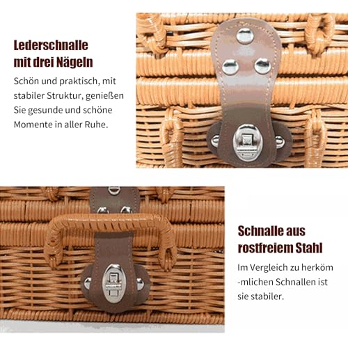 Aufbewahrungskorb mit Deckel und Griffen, Geflochtenem Rattan Aufbewahrungsbox, Vintage Gewebt Weidenkorb, Rechteckig Regalkörbe, Multifunktionaler Weidenkoffer für Picknick, Camping, Hochzeit (L)