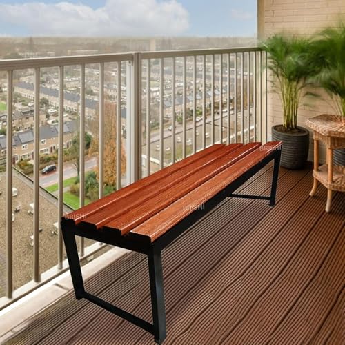 Image of BRISHI 3 Seater Cast Iron FRP Garden Bench for Indoor & Outdoor Park /Patio /Living Room /Terrace /Balcony (Black /Wooden Texture)