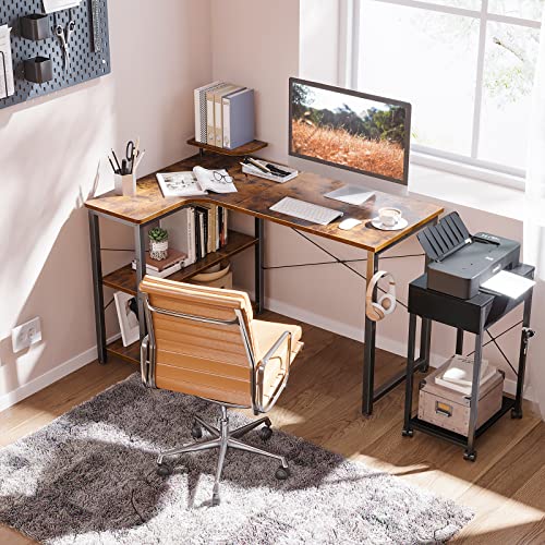 ODK パソコンデスク L字 ゲーミングデスク 幅110 L字デスク pcデスク desk 机 ラック付き 収納 オフィスデスク 在宅勤務 組立簡単 書斎 ビンテージ 左棚