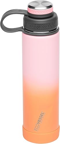 EcoVessel Botella de agua de acero inoxidable con tapa doble aislada, botella de agua aislada con colador y parachoques de botella de silicona, taza