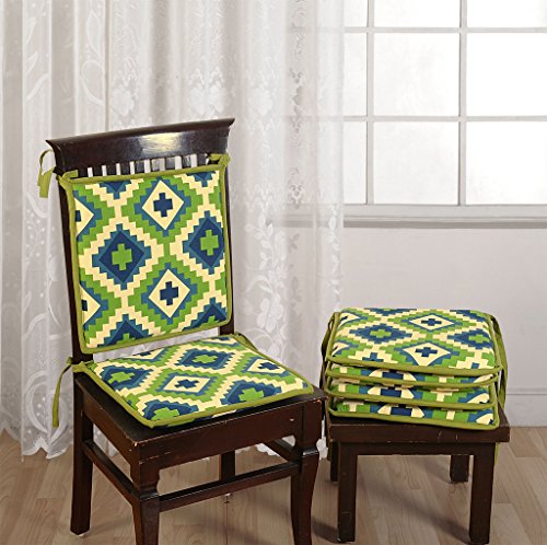 Image of Swayam Pure Cotton Reversible Chair Set Pads with Loops 16X16 | Machine Washable Chair Pad Set of 2 | Indoor Square Cushion Seat