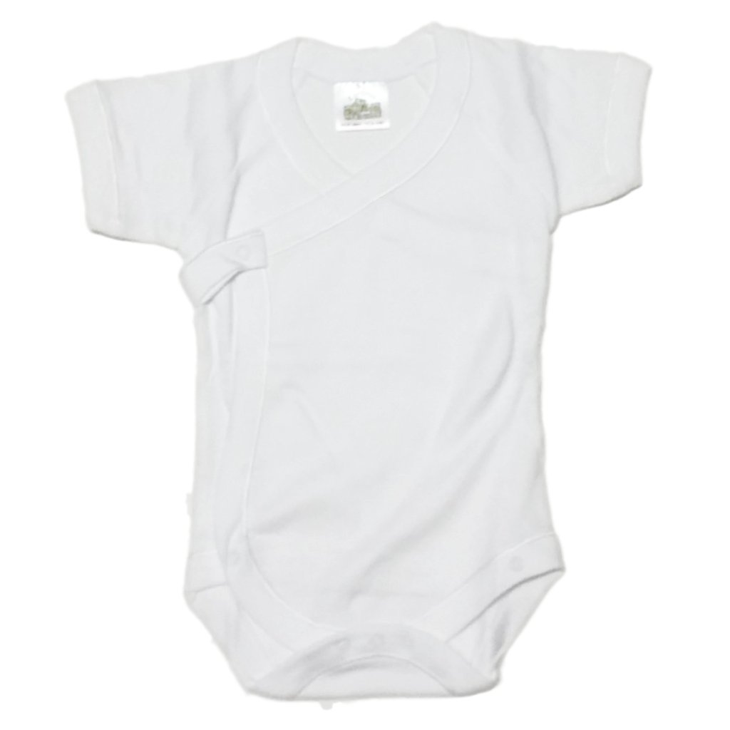 CARLINOKimono Side Snap Short Sleeve Wrap Bodysuit, White, Newborn (6lbs to 10lbs)