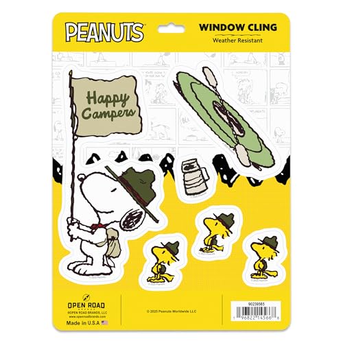 Image of Peanuts Snoopy Happy Campers Adhesive Vinyl Decals - Cute Snoopy Stickers for Window or Water Bottle, 1 Pack (6 Count)